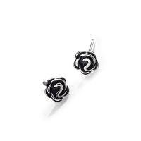 Sterling Silver Stud Earring, 925 Sterling Silver, Rose, antique silver color plated, fashion jewelry & for woman 