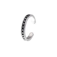 925 Sterling Silver Cuff Finger Ring, antique silver color plated, fashion jewelry & for woman, 3mm, US Ring .5 