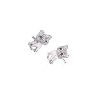 Sterling Silver Stud Earring, 925 Sterling Silver, Cat, platinum plated, for woman & with rhinestone 