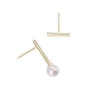 925 Sterling Silver Asymmetric Stud Earrings, with Shell Pearl, 14K gold plated, for woman, 6mmuff0c17mmuff0c11.5mm 