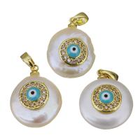 Cultured Freshwater Pearl Brass Pendant, with Freshwater Pearl, gold color plated, fashion jewelry & evil eye pattern & micro pave cubic zirconia, 14-15x18.5-20x8.5-9mm Approx 
