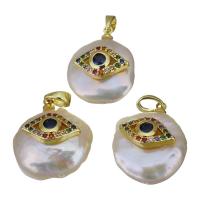 Cultured Freshwater Pearl Brass Pendant, with Freshwater Pearl, Eye, gold color plated, fashion jewelry & micro pave cubic zirconia, 15.5-17.5x20-21x9.5-10.5mm Approx 