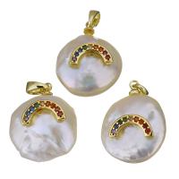 Cultured Freshwater Pearl Brass Pendant, with Freshwater Pearl, gold color plated, fashion jewelry & micro pave cubic zirconia, 15-16x19.5-21x7.5-10mm Approx 