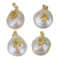 Cultured Freshwater Pearl Brass Pendant, with Freshwater Pearl, gold color plated, fashion jewelry & micro pave cubic zirconia, 14.5-16x19.5-21x9.5-11.5mm Approx 