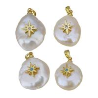 Cultured Freshwater Pearl Brass Pendant, with Freshwater Pearl, gold color plated, fashion jewelry & micro pave cubic zirconia, 14-15x19-19.5x8-8.5mm Approx 