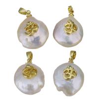 Cultured Freshwater Pearl Brass Pendant, with Freshwater Pearl, gold color plated, fashion jewelry & micro pave cubic zirconia, 15-15.5x19-21x18.5-19mm Approx 