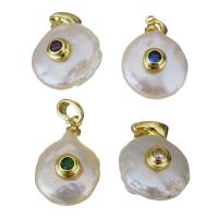 Cultured Freshwater Pearl Brass Pendant, with Freshwater Pearl, gold color plated, fashion jewelry & micro pave cubic zirconia, 13-14x16.5-18.5x7.5-9mm Approx 