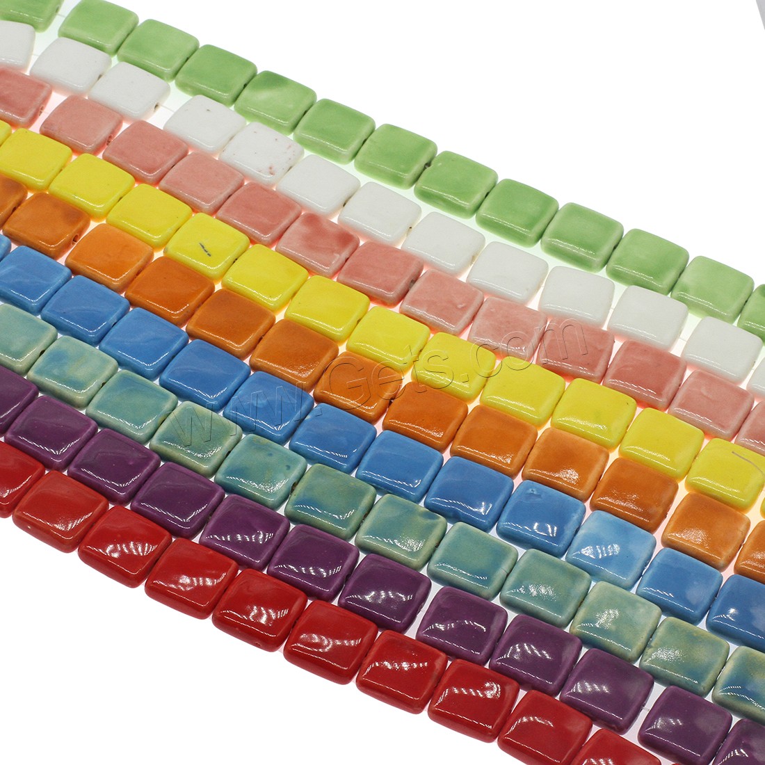 Placage Perle Porcelaine, Squaredelle, normes différentes pour le choix, plus de couleurs à choisir, Trou:Environ 2.4mm, Environ 200PC/sac, Vendu par sac