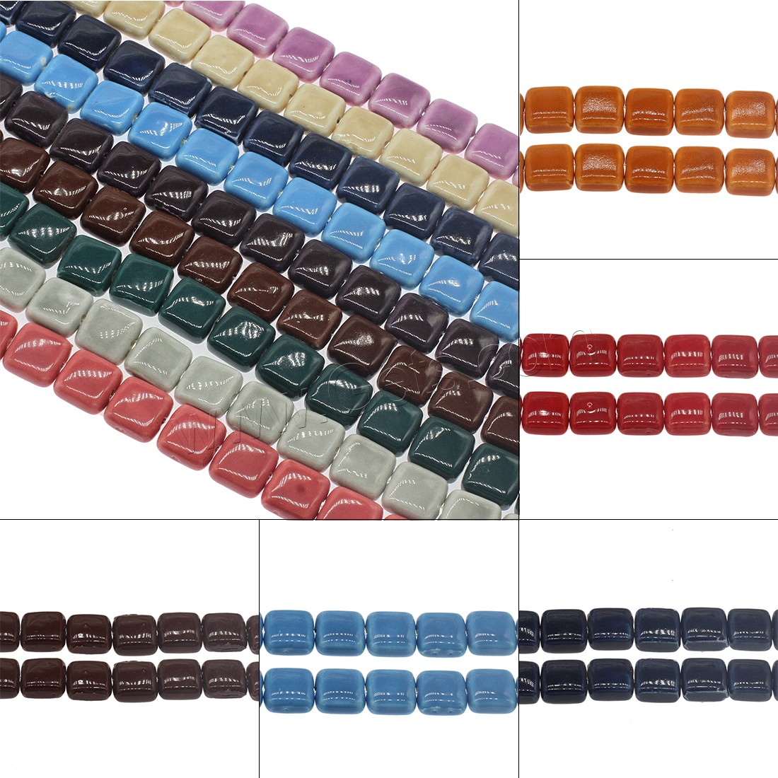 Placage Perle Porcelaine, Squaredelle, normes différentes pour le choix, plus de couleurs à choisir, Trou:Environ 2.2mm, Environ 200PC/sac, Vendu par sac