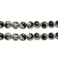 Porcelain Bead, Round, white and black, 12mm Approx 2.5mm, Approx 