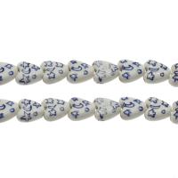 Placage Perle Porcelaine, coeur plat, bleu, 14*14mm Environ 3mm, Environ Vendu par sac