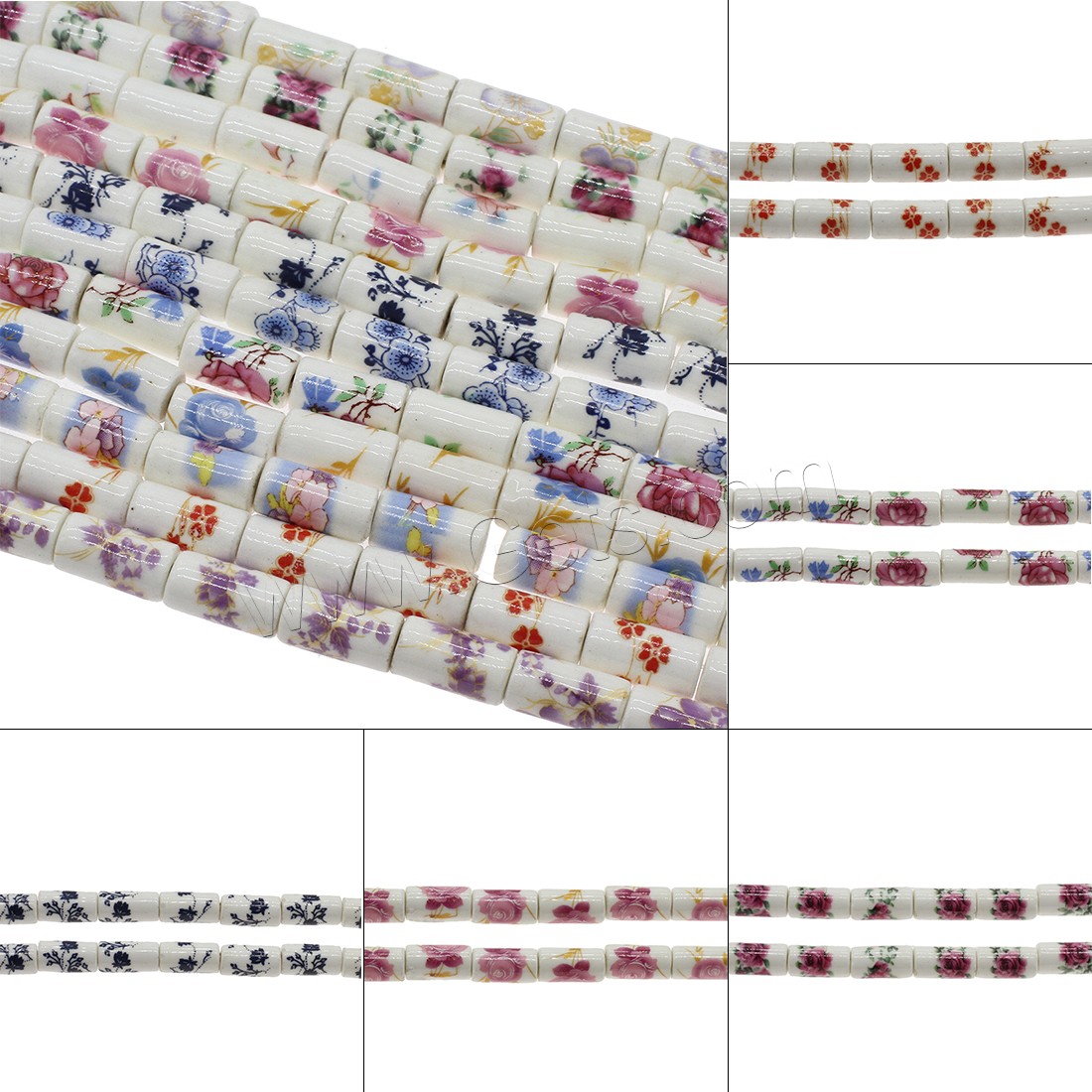 Porcelain Bead, Column, different size for choice & different designs for choice, Hole:Approx 3mm, Approx 200PCs/Bag, Sold By Bag