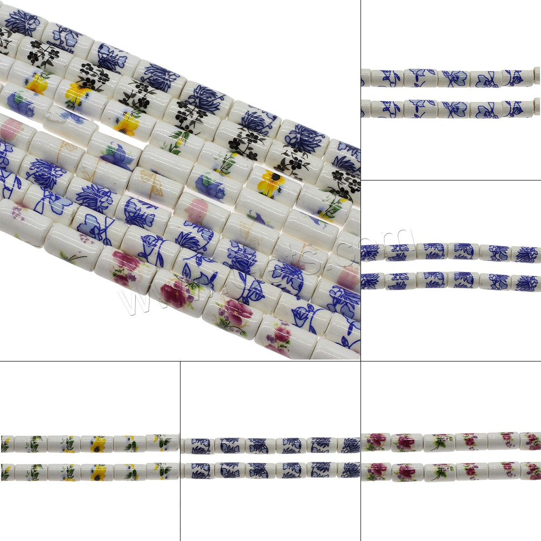 Porcelain Bead, Column, different size for choice & different designs for choice, Hole:Approx 2.6mm, Approx 200PCs/Bag, Sold By Bag