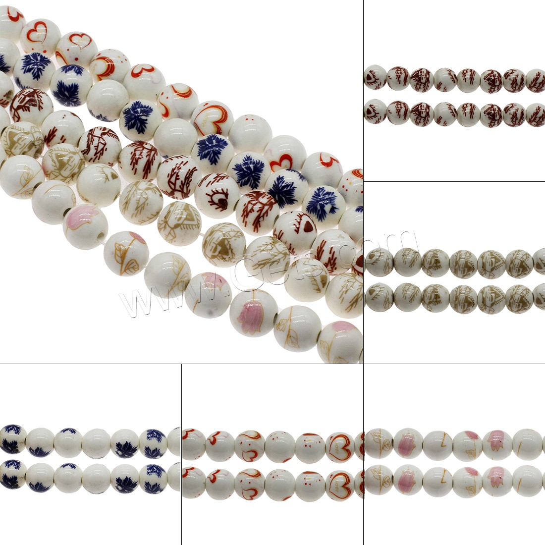 Porcelain Bead, Round, different size for choice & different designs for choice, Hole:Approx 2.6mm, Approx 200PCs/Bag, Sold By Bag