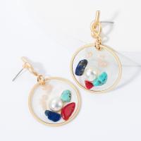 Plastic Pearl Zinc Alloy Earring, with turquoise & Plastic Pearl, plated, fashion jewelry & for woman, golden 
