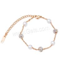 Stainless Steel Chain Bracelets, with Cubic Zirconia & Plastic Pearl, plated, fashion jewelry & for woman 6mm Approx 6.29 Inch 