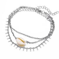 Zinc Alloy Anklet, with Shell, plated, Adjustable & fashion jewelry & for woman, silver color 
