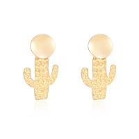 Zinc Alloy Drop Earring, stainless steel post pin, Opuntia Stricta, gold color plated, fashion jewelry & for woman, 22*41mm 