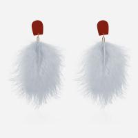 Brass Drop Earring, with Feather, stainless steel post pin, plated, fashion jewelry & for woman, light grey, 90*150mm 