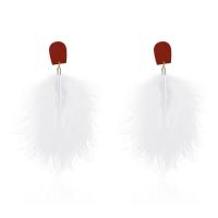 Brass Drop Earring, with Feather, stainless steel post pin, gold color plated, for woman, white, 90*150mm 