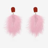 Brass Drop Earring, with Feather, stainless steel post pin, gold color plated, for woman, pink, 90*150mm 