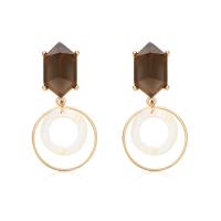Resin Zinc Alloy Earring, with Resin & Brass, stainless steel post pin, gold color plated, for woman & faceted, 25*50mm 