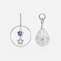 Iron Asymmetric Earrings, with Cubic Zirconia, stainless steel post pin, silver color plated, fashion jewelry & for woman, 46*65mm 