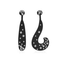 Zinc Alloy Asymmetric Earrings, stainless steel post pin, fashion jewelry & for woman & with rhinestone, black, 21*48mm 