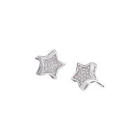 Sterling Silver Stud Earring, 925 Sterling Silver, Star, platinum plated, for woman & with rhinestone 