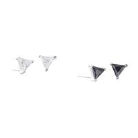 Sterling Silver Stud Earring, 925 Sterling Silver, Triangle, antique silver color plated, micro pave cubic zirconia & for woman 