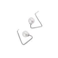 Sterling Silver Stud Earring, 925 Sterling Silver, with Shell Pearl, platinum plated, fashion jewelry & for woman, 1mmuff0c6mmuff0c13mm 