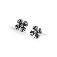Sterling Silver Stud Earring, 925 Sterling Silver, Flower, antique silver color plated, vintage & for woman 