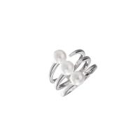 925 пробы Манжеты палец кольцо, с Shell Pearl, плакированный цветом под старое серебро, Женский, 19mm, размер:6.5, продается PC