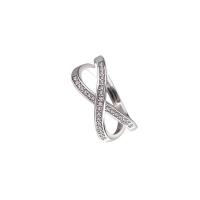 925 Sterling Silver Cuff Finger Ring, platinum plated, for woman & with rhinestone, 8mm, US Ring .5 