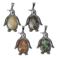 Brass Shell Pendants, with Yellow Shell & White Shell & Abalone Shell, Penguin, silver color plated, fashion jewelry nickel, lead & cadmium free Approx 