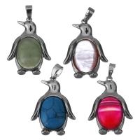 Gemstone Brass Pendants, with Gemstone, Penguin, silver color plated, fashion jewelry nickel, lead & cadmium free Approx 