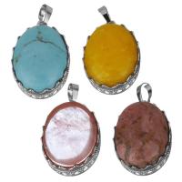 Gemstone Brass Pendants, with Gemstone, silver color plated, fashion jewelry nickel, lead & cadmium free Approx 