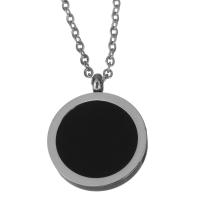 Stainless Steel Jewelry Necklace, with Resin, with 2Inch extender chain, Flat Round, oval chain & for woman, original color 1.5mm Approx 18 Inch 