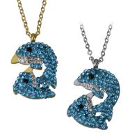 Stainless Steel Jewelry Necklace, with Rhinestone Clay Pave, with 2Inch extender chain, Dolphin, plated, oval chain & for woman 2mm Approx 18 Inch 