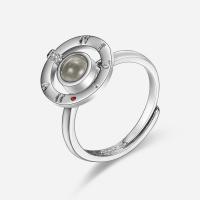 Brass Miniature Projection Finger Ring, with Crystal, silver color plated, adjustable & for woman & with rhinestone, 18mm*4mm*14mm, US Ring 