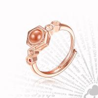 Brass Miniature Projection Finger Ring, with Crystal, rose gold color plated, adjustable & for woman & with rhinestone, 18mm*4mm*4mm*8mm, US Ring 