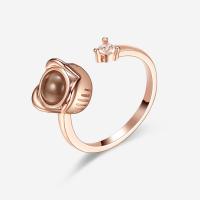 Brass Miniature Projection Finger Ring, with Crystal, rose gold color plated, adjustable & for woman & with rhinestone, 18mm*4mm*4mm*8mm, US Ring .5-8 
