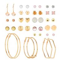 Brass Stud Earring Set, with Resin & Plastic Pearl & Zinc Alloy, brass post pin, gold color plated, for woman & with rhinestone 