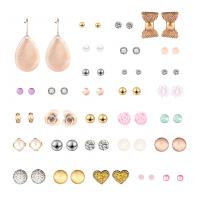 Brass Stud Earring Set, Stud Earring, with Resin & Plastic Pearl & Zinc Alloy, stainless steel clasp, brass post pin, plated, for woman & with rhinestone 