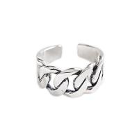 925 Sterling Silver Cuff Finger Ring, antique silver color plated, fashion jewelry & for woman & hollow, 9.7mm, US Ring .5-7.5 