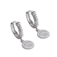 925 Sterling Silver Huggie Hoop Drop Earring, platinum plated, fashion jewelry & micro pave cubic zirconia & for woman, 8mm, 10mm 