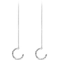 Sterling Silver Thread Through Earrings, 925 Sterling Silver, platinum plated, fashion jewelry & micro pave cubic zirconia & for woman, 100mm, 7.5mm 