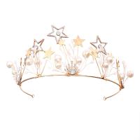 Bridal Tiaras, Zinc Alloy, with ABS Plastic Pearl, gold color plated, Korean style & for bridal & with rhinestone 