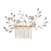 Decorative Hair Combs, Zinc Alloy, with ABS Plastic Pearl & Crystal, plated, for woman & with rhinestone 