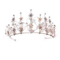 Bridal Tiaras, Zinc Alloy, with ABS Plastic Pearl, gold color plated, for woman & with rhinestone 